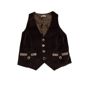 Vtg Shoshanna Art to Wear Brown Racerback Vest Waistcoat Sz Small Wood Button